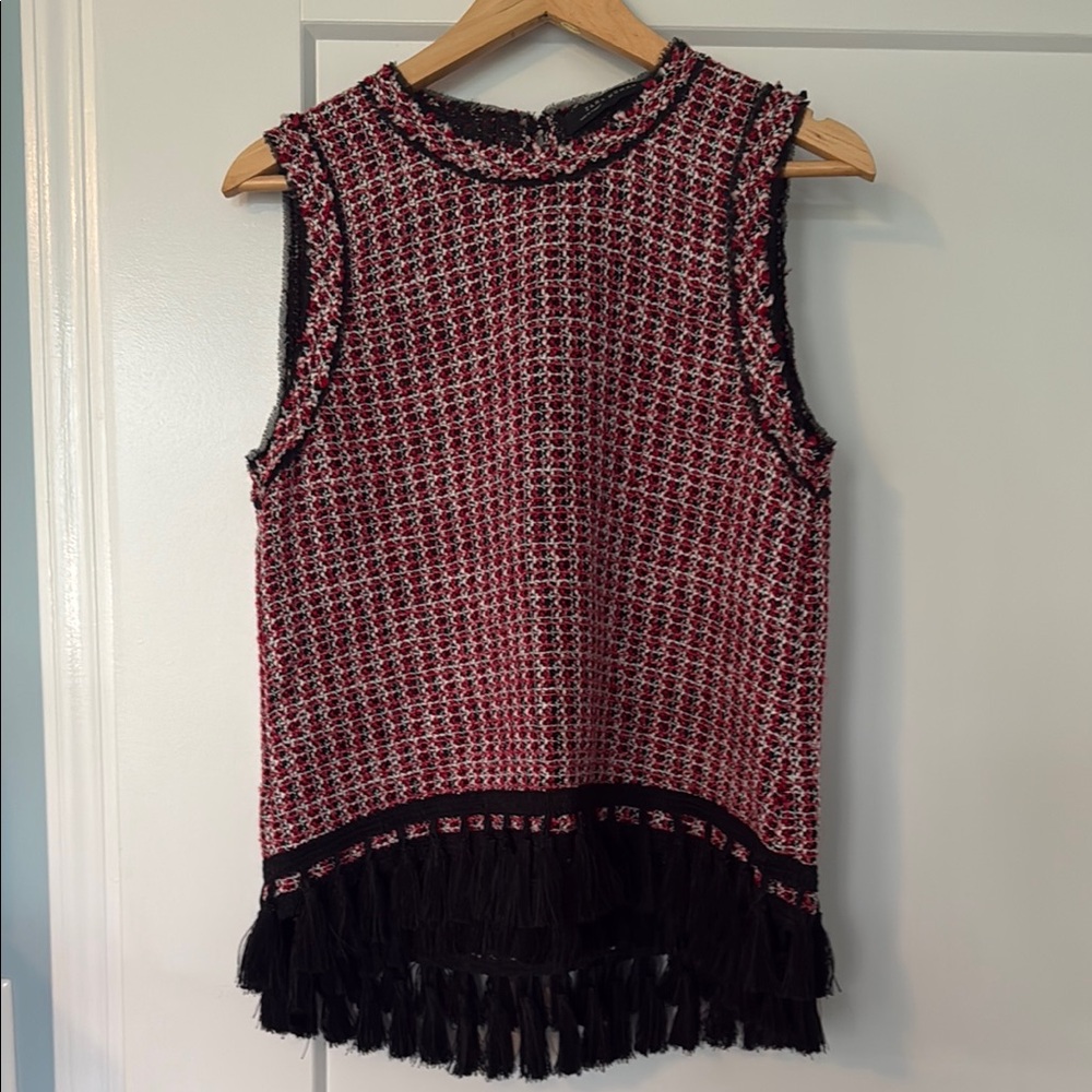 Zara Red and Black Sleeveless Blouse with Peter Pan Collar